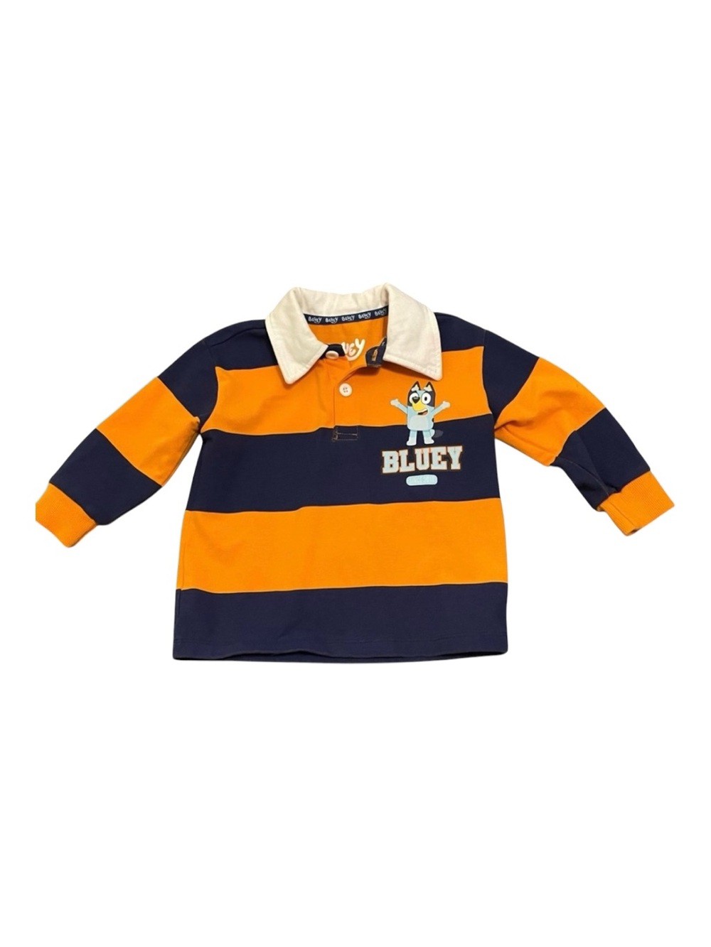 Bluey Boys Rugby Polo Shirt. Navy and Orange. Size 2T